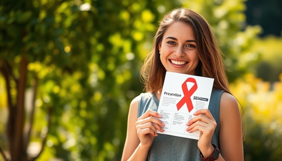 Confident woman holding HIV prevention pamphlet outdoors in Africa.