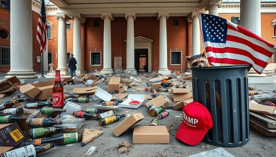 Far-right art impact depicted with trash at Venice Biennale pavilion.