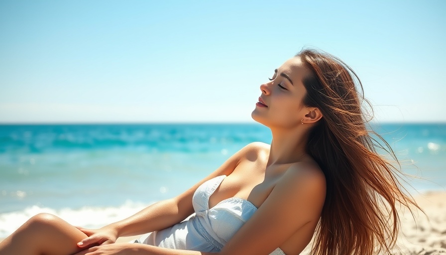 Young woman at beach practicing mental health and mindfulness.