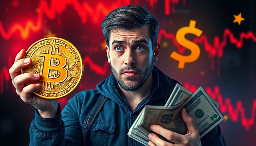 Leverage in Cryptocurrency Trading: Man holding Bitcoin and cash, depicting market risk.