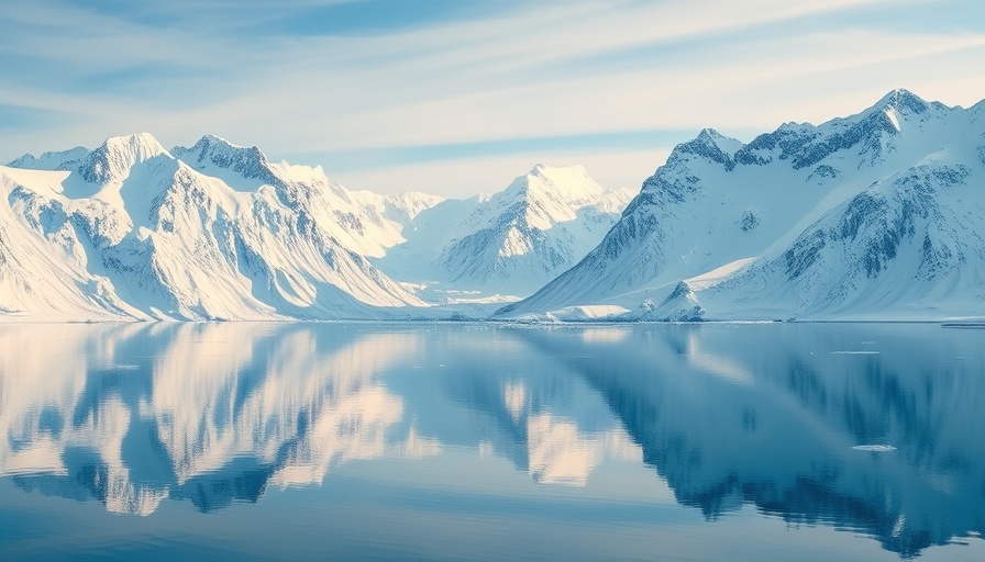 Snow-covered Alaskan mountains reflecting in icy water, serene landscape.