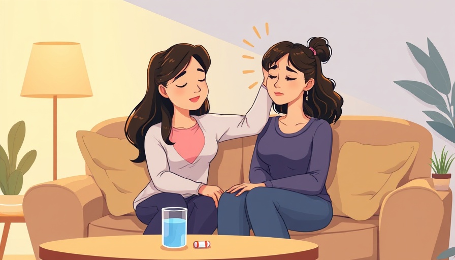 Cartoon showing support for migraine relief in a cozy room.