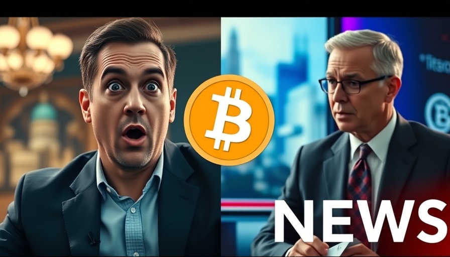 Bitcoin and Chainlink news update graphic with two men.