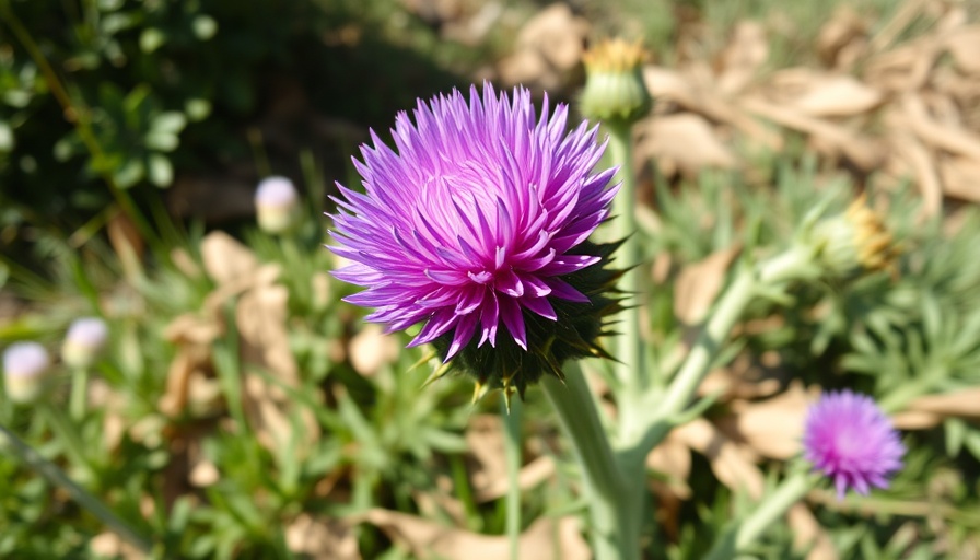 Vibrant purple thistle symbolizing mindfulness, blooming in nature.