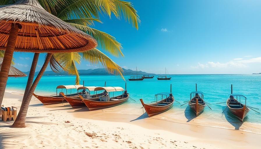 Pristine beach with boats, ideal South Africa travel destination.
