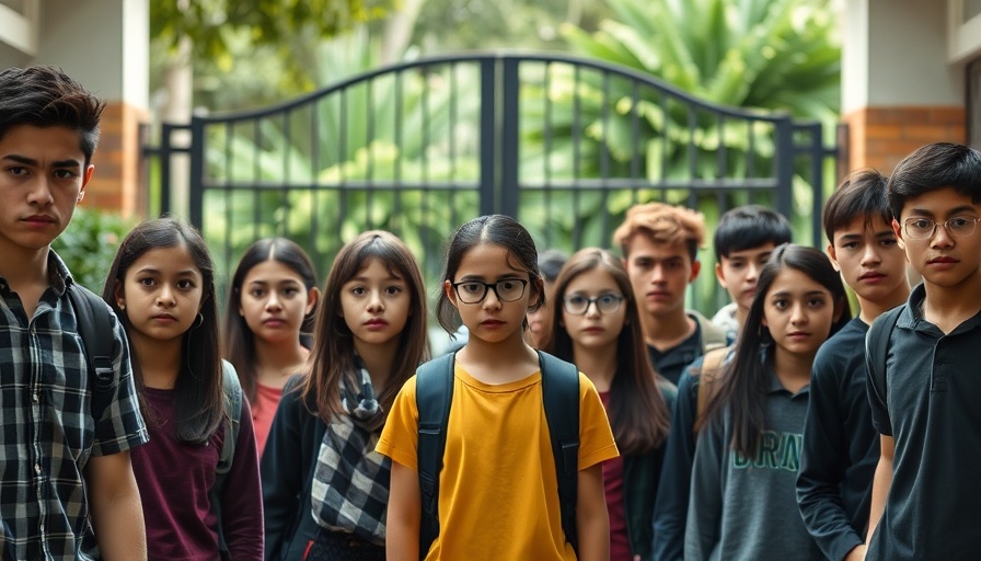 Diverse group of students outside school highlighting admission setbacks in South Africa.