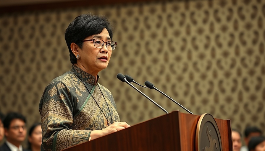Female speaker at podium addressing an audience indoors.