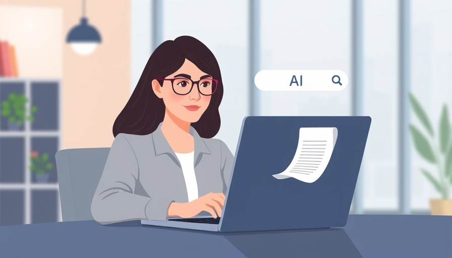 AI in digital marketing illustration with woman on laptop.
