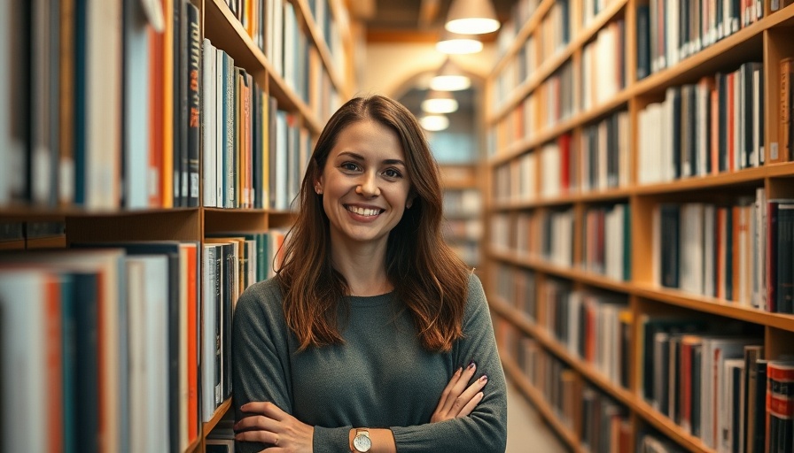 Denver bookstore transformation: Smiling woman in bookstore with wooden shelves.