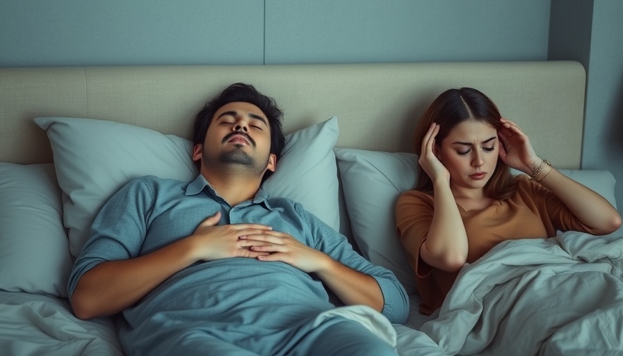 Managing sleep apnea for parents; man sleeping, woman covering ears.