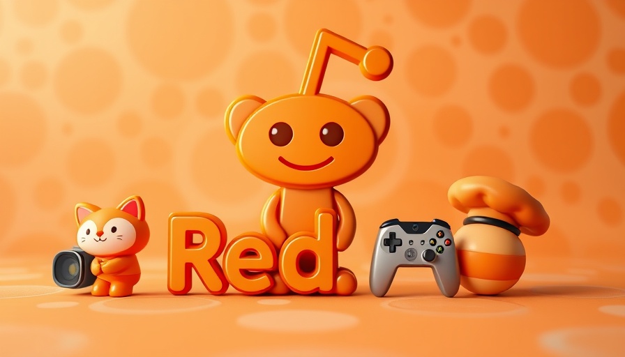3D cartoon Reddit logo with playful orange icons.