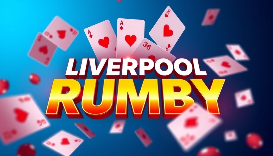 Vibrant Liverpool Rummy card game app concept with floating cards.