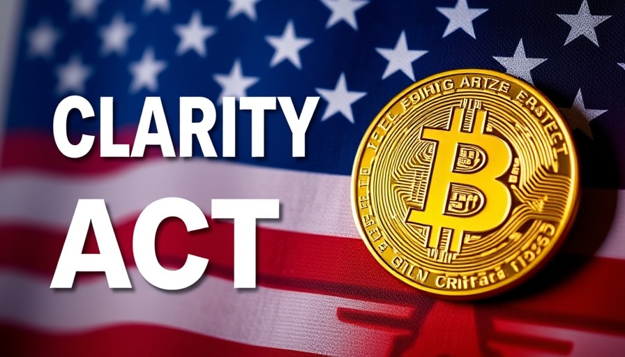 Clarity Act cryptocurrency regulation symbol on USA flag background.