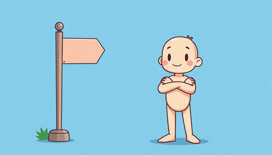 Minimalist cartoon character near signpost, corporate branding theme