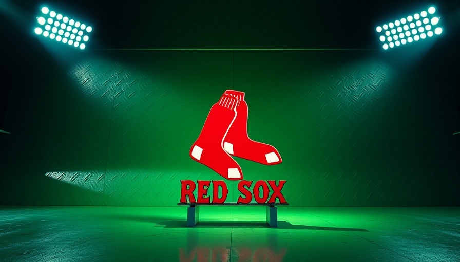 Red Sox logo illuminated in stadium setting, vibrant colors.