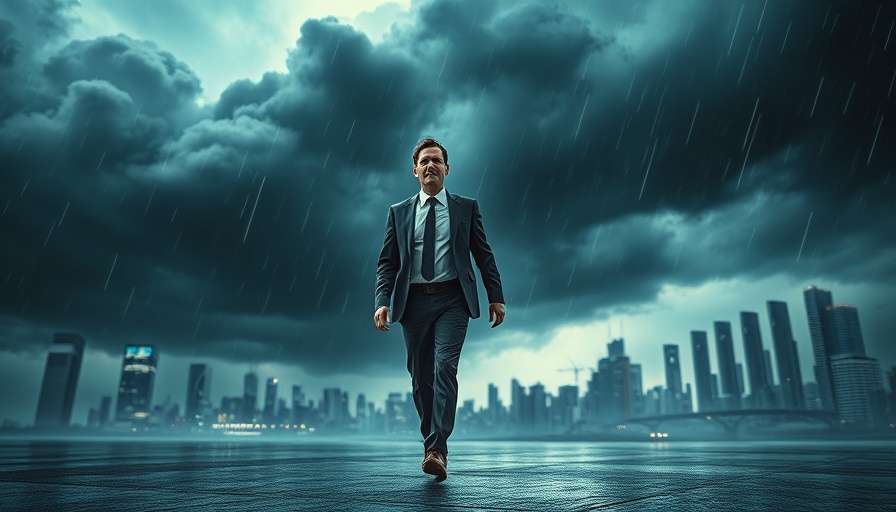 Concept of building a brand that withstands market challenges with businessman in storm.