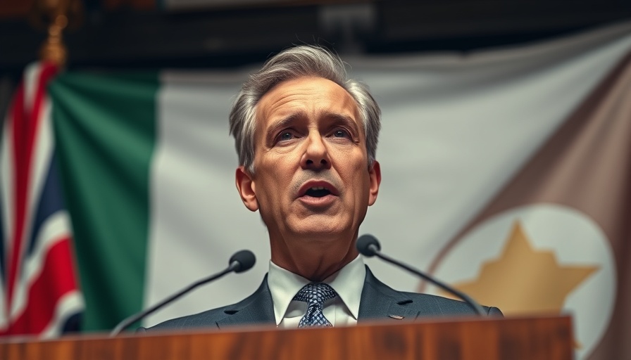 Speaker addressing Gaza humanitarian crisis at podium