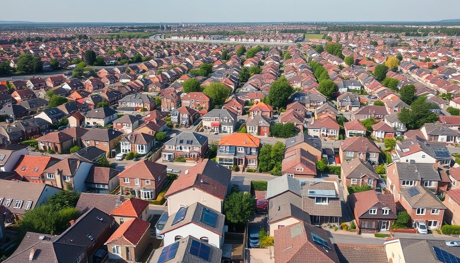 Aerial view of suburban homes reflecting U.S. house sales drop.