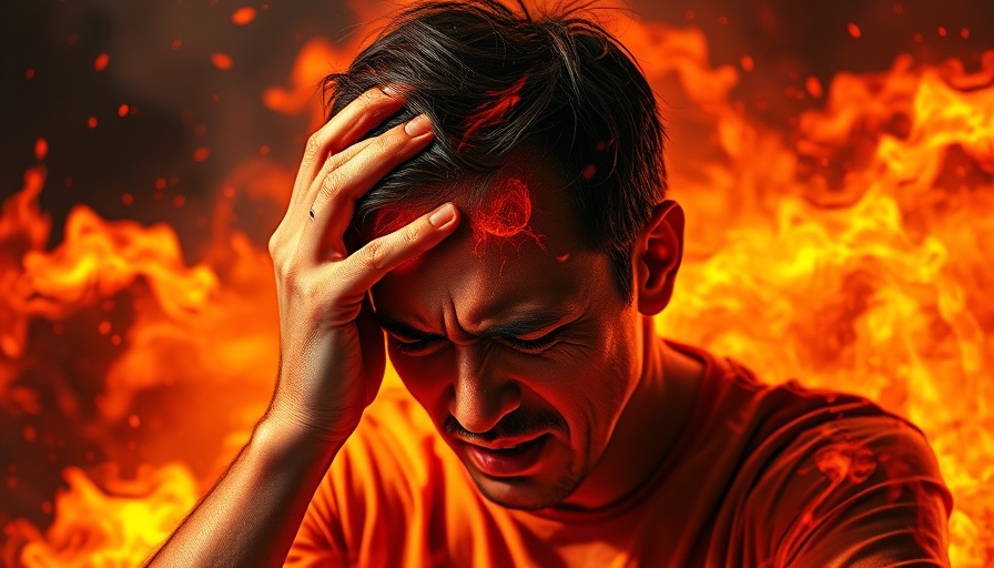 Abstract image of migraine pain with fiery colors.