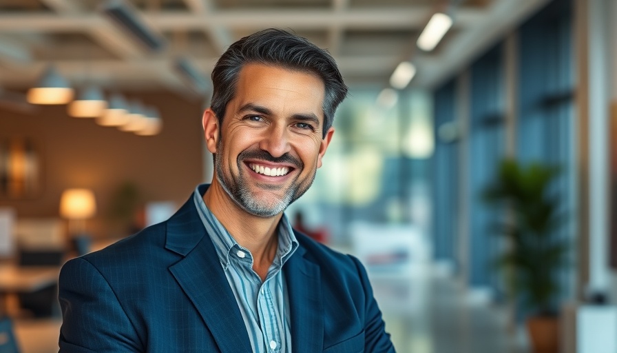 Confident businessman embodying leadership in business in a modern office.