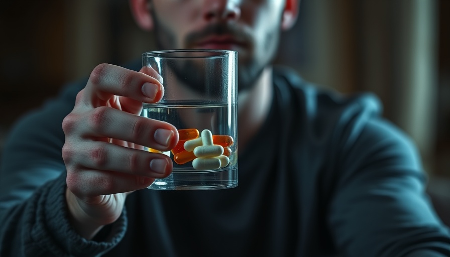 Man holding pills and water, focused on supplements for alcohol recovery.