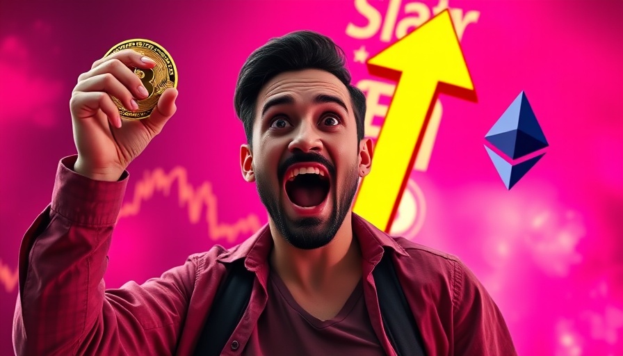 Excited analysis of Bitcoin market with bold upward arrow and crypto symbols.