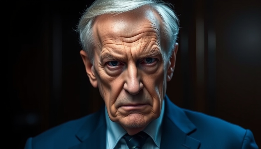 Serious elderly man influencing economic factors, portraying decisive impact.