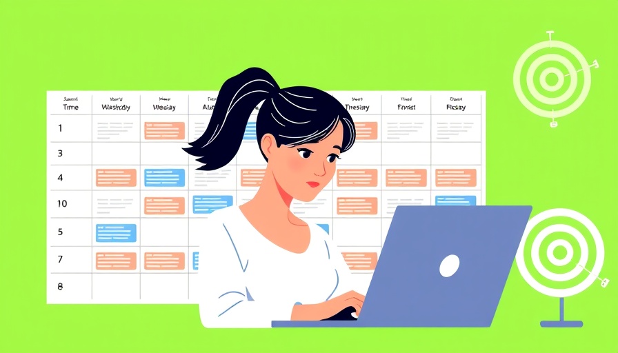 Flat design of woman with laptop planning on a social media schedule template.