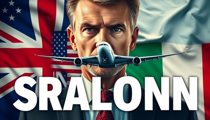 Airplane against UK, USA, Italy flags, indicating wealth migration.