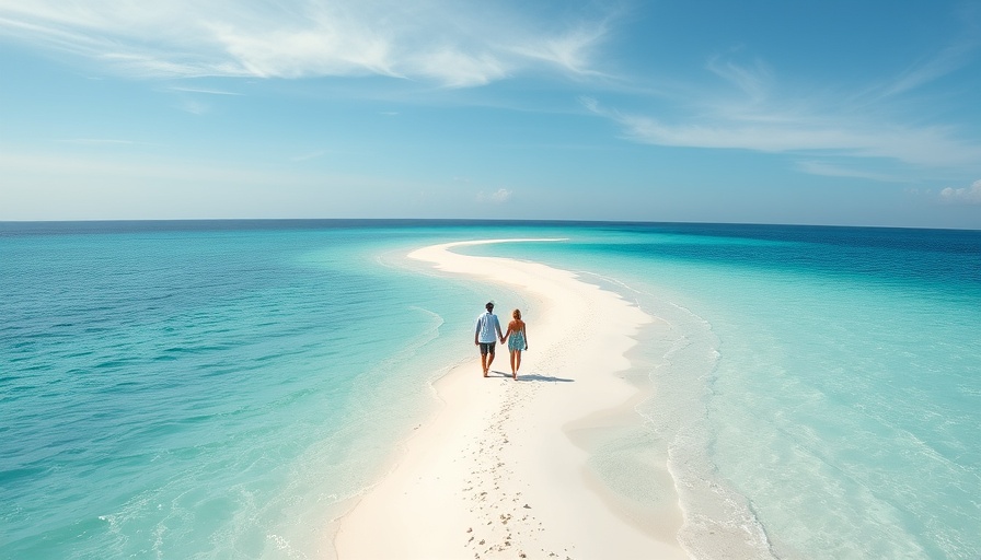 Couple on sandbar island with turquoise waters, cheap beach vacation spots 2025.