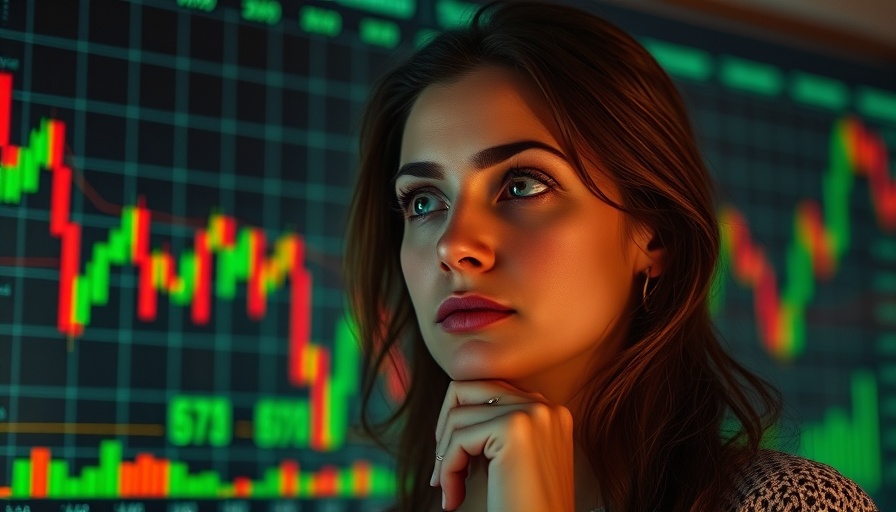 Bitcoin price analysis with woman contemplating chart dip.
