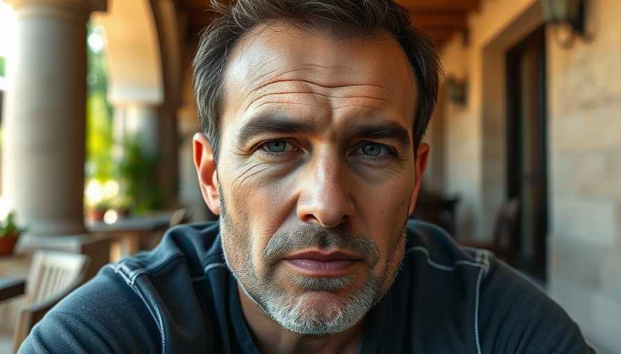 Man sitting outdoors with a neutral expression in natural light.