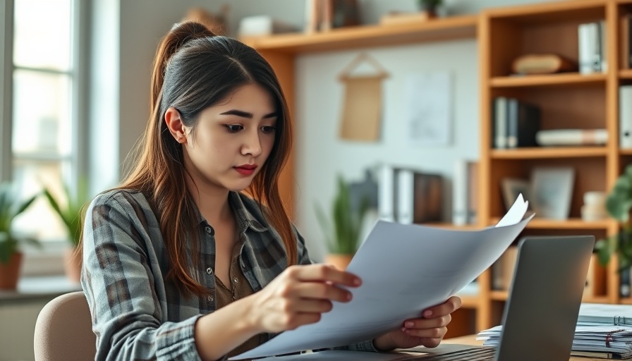 Focused young woman in office calculating finances, Canada GST/HST tax credit.