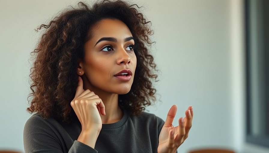 Curly-haired woman discussing mental health recovery strategies with focus.