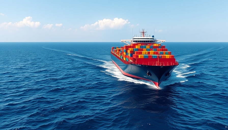 UK Retailers New Markets: cargo ship with colorful containers at sea.