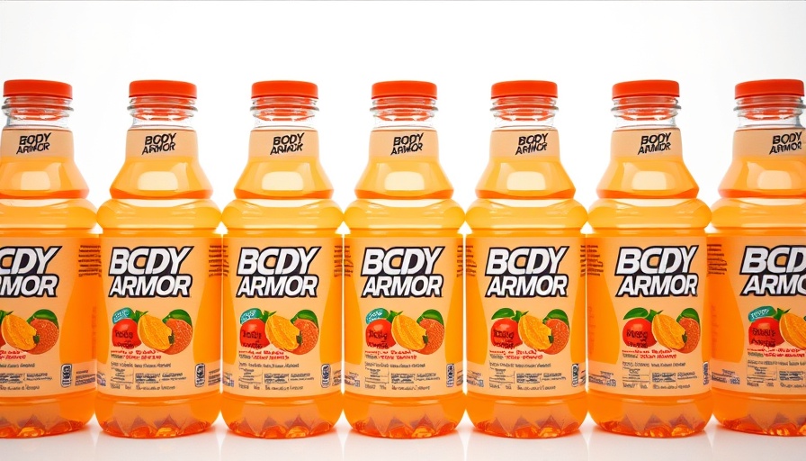 Lineup of Body Armor Lyte sports drinks, peach mango flavor, detailed view.