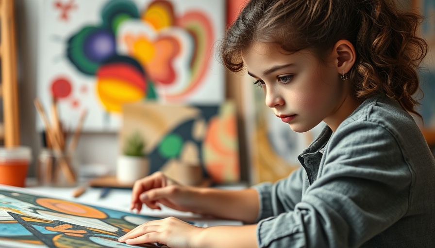 Artist working on colorful contemporary art in studio