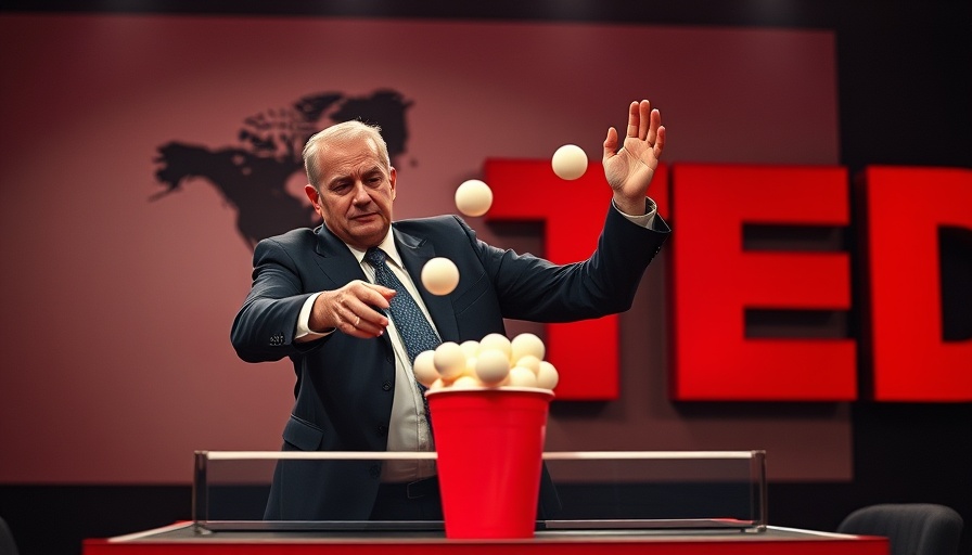 TEDx talk on male infertility treatment featuring speaker with ping pong balls