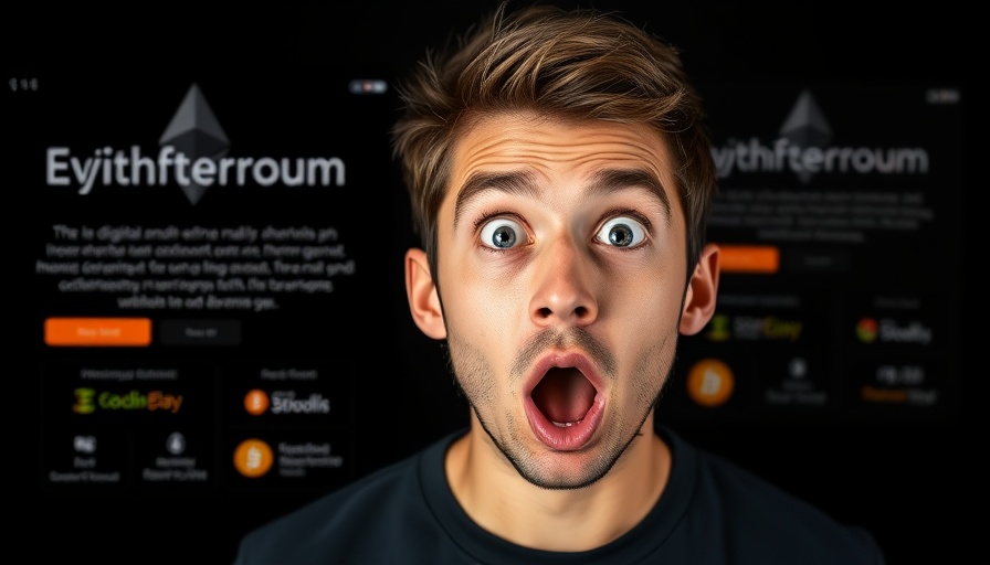 Surprised young man reacts to free $1,000 Ethereum trade promo.