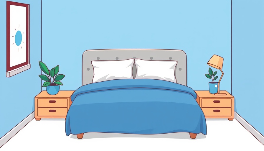 Minimalistic small bedroom with blue bed for sleep quality.