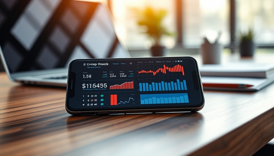 Financial app on smartphone for entrepreneur parents, office setting.