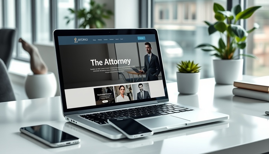 Office desk with laptop showing attorney site for PPC advertising insights