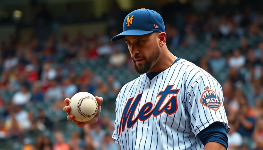 Baseball player in striped Mets uniform showing frustration in stadium.