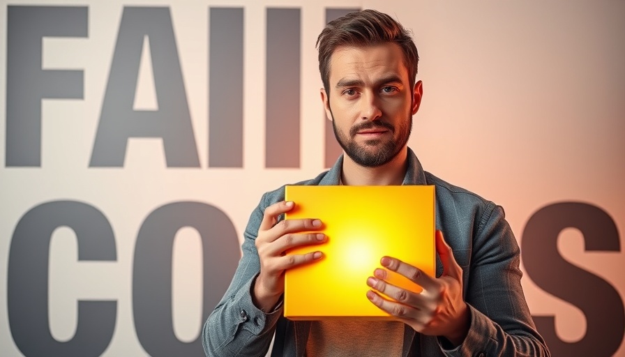 Man holding a glowing box, engaging backdrop text.
