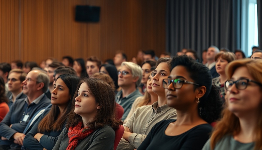 Audience engaging in a presentation on AI in media transformation.