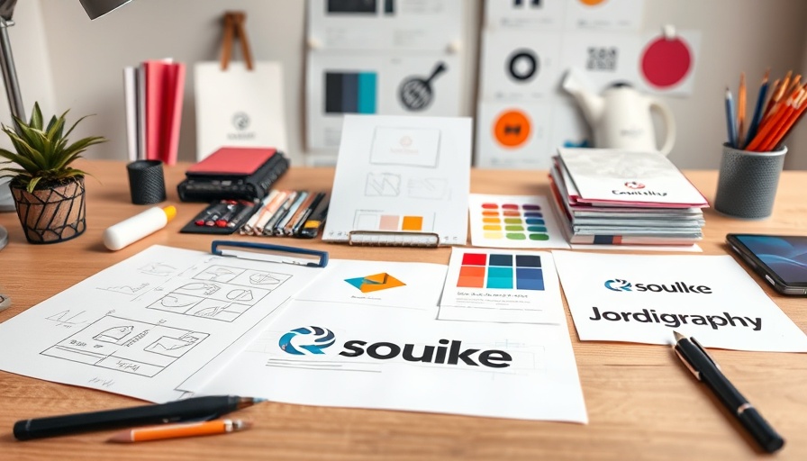 Creative brand identity design process with sketches and samples.