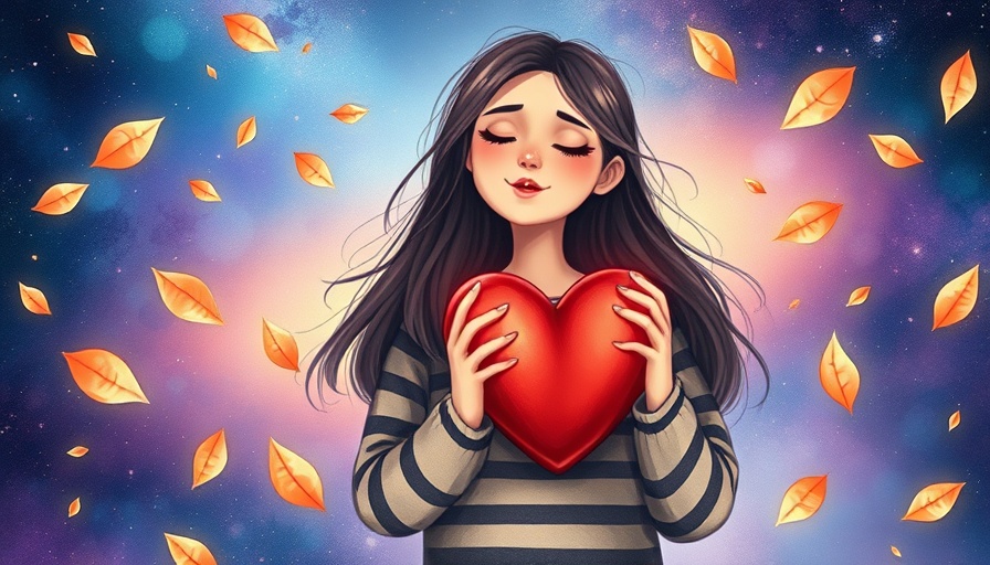 Serene woman holding heart, cosmic background, Choosing Yourself for Mental Health.