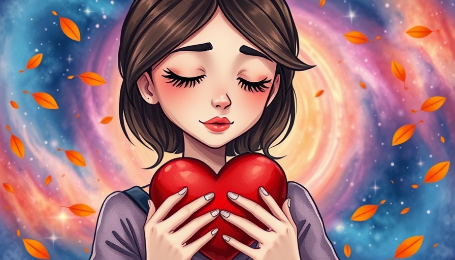 Chose Myself for Mental Health: Woman embracing heart, colorful background.
