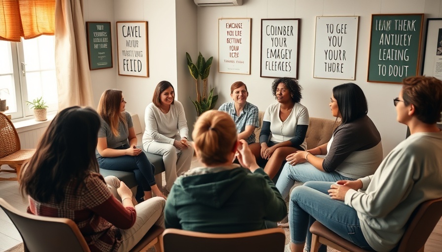 Group therapy session for addiction treatment in a cozy room.