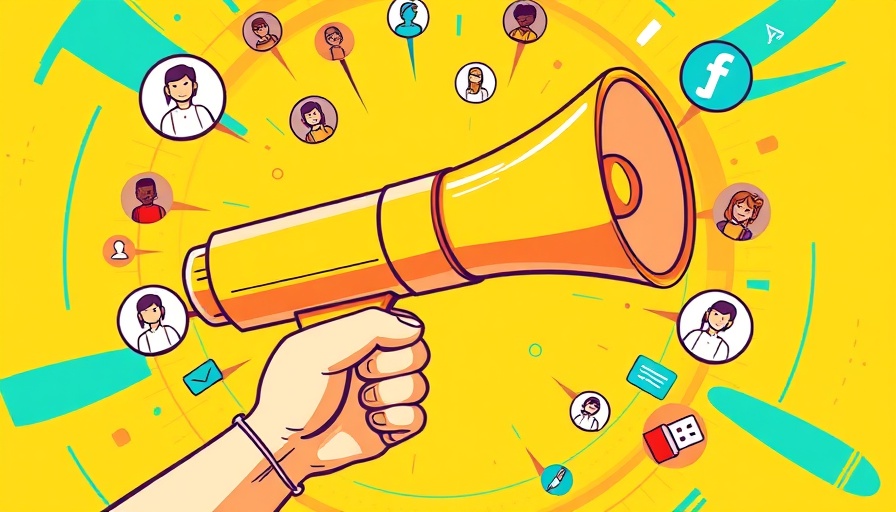 Social media amplification illustration with megaphone and icons.